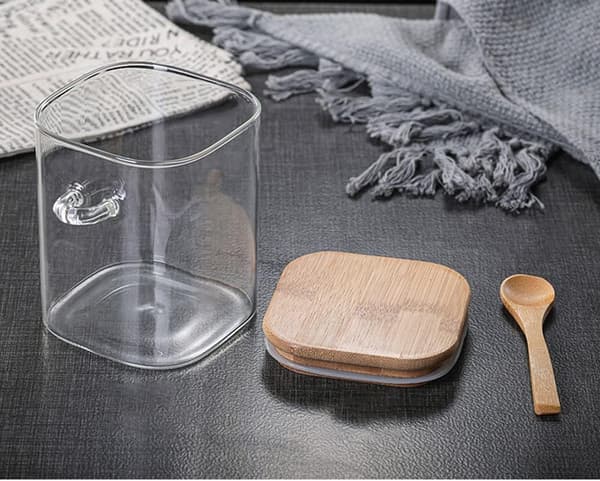 Glasbeholder til mad, kaffebønner, kagedåse med forseglet låg og ske 25oz - 25oz