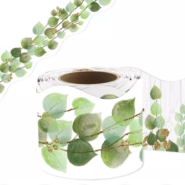 Decorative Border for Bulletin Board, Eucalyptus Border Bulletin Board Classroom Decorative Wall Decals (Type A)