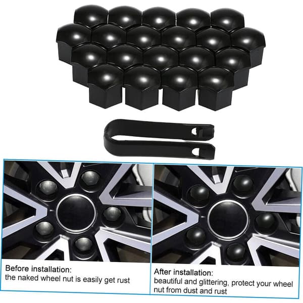 Universal Wheel Nut Covers - 20 pcs, Black, 21mm