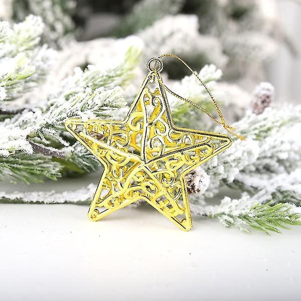 Wabjtam 3 store stjerneformede juletræspynt, glitterstjerne julepynt, juletræshæng