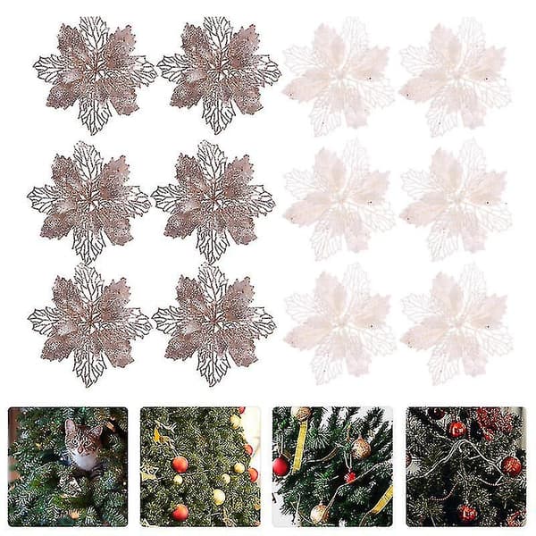 12 stk. Glitter Julestjerne Blomster Udhulet Kunstige Blomster