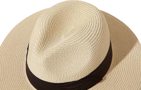 Dame bredskygget stråhat Panama rullehat strand solhat UPF50+ foldbar skygge strand (Beige)