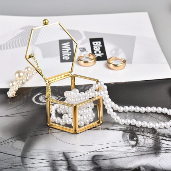 Ringbox ringbox glas smyckeskrin geometrisk förvaring ringar örhängen halsband för vardagsrum bröllop gold