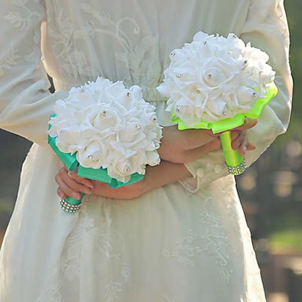 Brudebukett med holdbare ROSA blomster rosa[XJ]