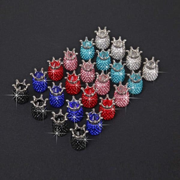 Kristal Dækventilhatte, 4-pak Universal Crown Crystal Rhineston