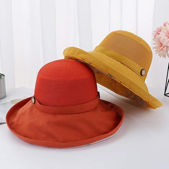Solhatter i mesh for kvinner, UPF UV-beskyttelse, sammenleggbare, bred brem, hakestropp