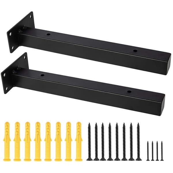 10 inch Black Iron Shelf Bracket, DIY Open Shelf Industrial Art Style Wall Bracket 2 Pcs Series Including Hardware