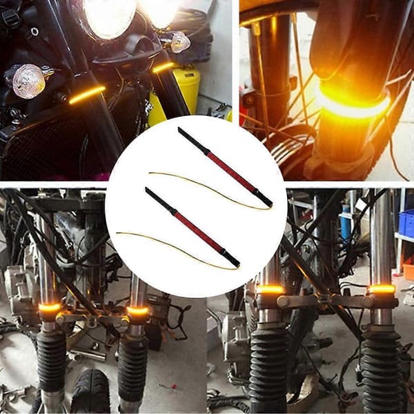 2 stk Motorsykkel Gaffel LED Strip Blinklys Indikator Lysring Styrelampe
