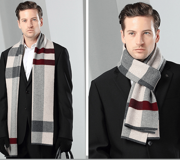 Strikket uldhalstørklæde herre ternet halstørklæde mode herretøj uld
