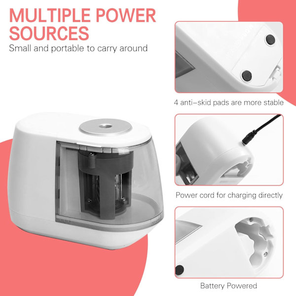Fully Automatic Pencil Sharpener Spiral Blade USB Pencil Sharpener (White)