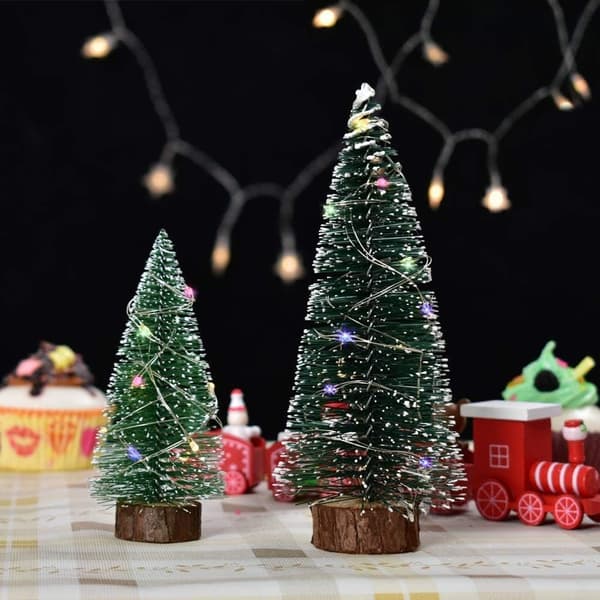 Kunstig minijuletræ, 4 stk. flaskerenser-juletræ