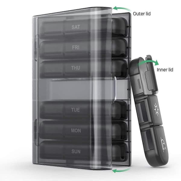 Pill Box 21 Compartments 3 Times a Day Large Compartments Waterproof Dustproof Weekly Pill Organizer Portable
