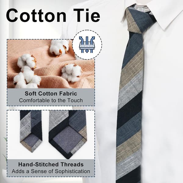 Slips for menn, bomull menns smale linslips, stripete prikkete slips menn forretningsmessig uformell bryllupsstripe: marineblå, khaki, grå - Stripe: Navy,khaki,gray