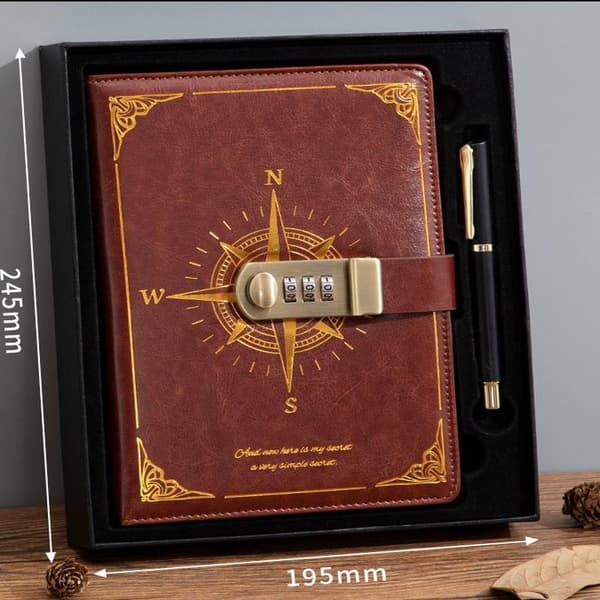 Travel Journal, Notebook with Lock, Diary with Code (Compass Model), Secret Notebook for Girls for School