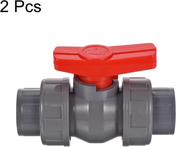 Double Union Ball Valve, 32mm Inner Diameter, 2-Pack, PVC Push-Fit Shut-Off Valve, Grey