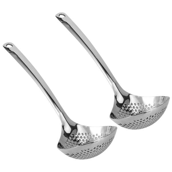 2 PCS Stainless Steel Long Handle Hot Pot Colander Strainer Spoon Dinner Spoons Portable Cookware