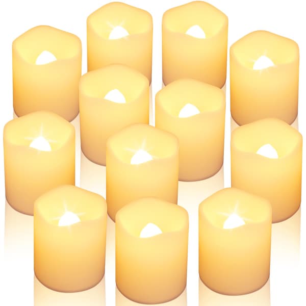 Flimrande flamlösa votivljus med timer, 24-pack, batteridrivna, LED-värmeljus, varmvitt