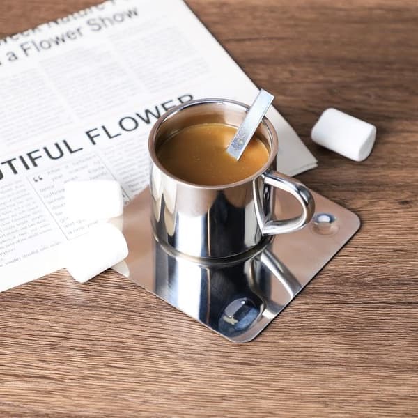 Tekoppset i rostfritt stål, tekopp kaffemugg med fat och sked, 160 ml