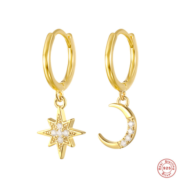 Small Hoop Örhängen för kvinnor Sterling Silver med Berlocker Asymmetrisk Snowflake Crescent (guld) rose gold