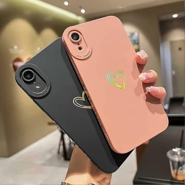 Sødt Bling til iPhone XR, Guld Laser Gradient Farve Skitse Plating Kærlighed Hjerte Cover med Linsebeskyttelse til Kamera, Blødt