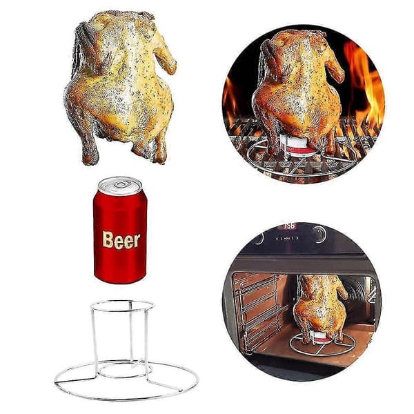2 stk. Kyllingegrillstativ i rustfrit stål BBQ Grillholder Øldåse Kyllingestativ (FMY)