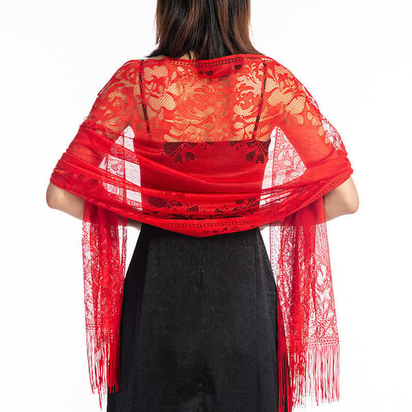 Women's Boho Lace Shawl with Tassel Soft Fringe Wraps for Wedding Evening P grey grey