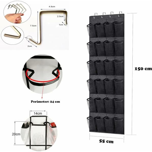 Shoe Organizer Hanging Door Storage Mesh Bag Size 24 (Black, 150.55cm)