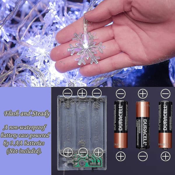 LED Creative Snowflake Light - 10 Meters 80 Lights - with Flashing Battery