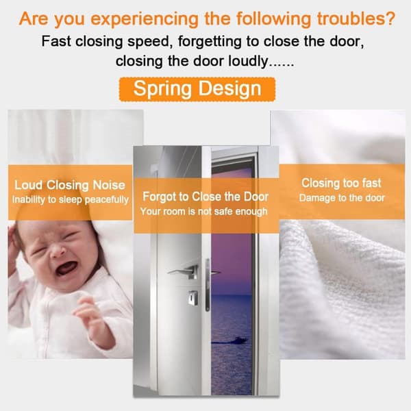 Door Spring Closer 14 \" Automatic Closing Door Spring Metal Adjustable Door Closer Heavy Duty Closing Spring with Accessories, 360mm (14 \")