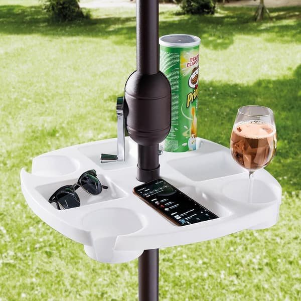 Udendørsbord til parasoller - 4 kopholdere og bakkerum - til strand- og terrasseparasoller