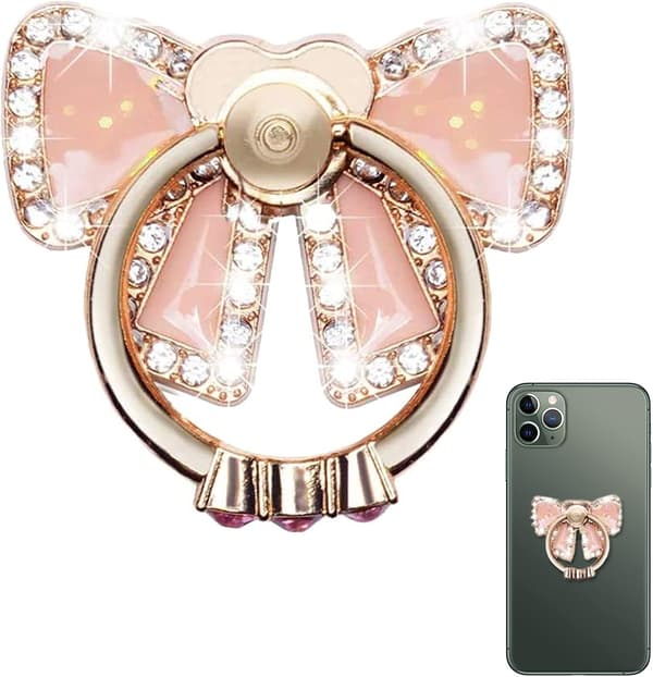 Mobiltelefon Ringholder, Fingergreb Ringstativholder 360° Rotation Lim Glitter Sommerfugl Kickstand Ring til Telefon