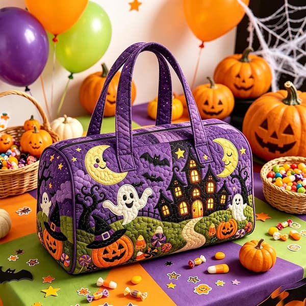 Halloween-tikattu laukku - suuri matkakassi, kurpitsaprintti B B