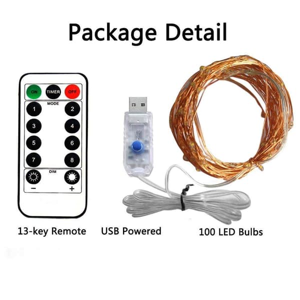 LED-ljusslinga med USB, 20M 200LED inomhus koppartrådsslinga L