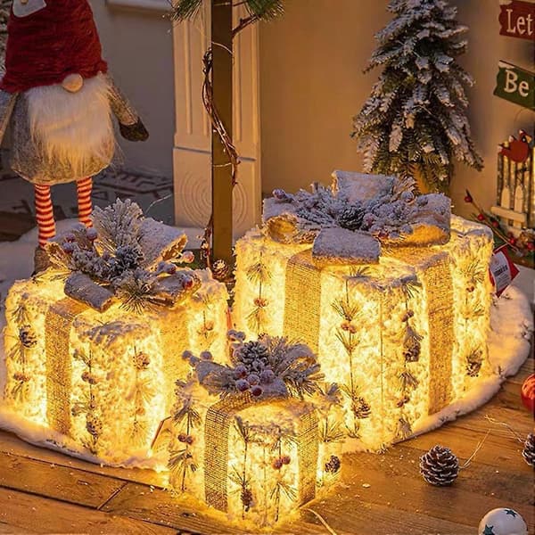 3 st Julklappsaskar med utsökt hantverk, säkra ingredienser och ljusemitterande julklappsaskar i linne