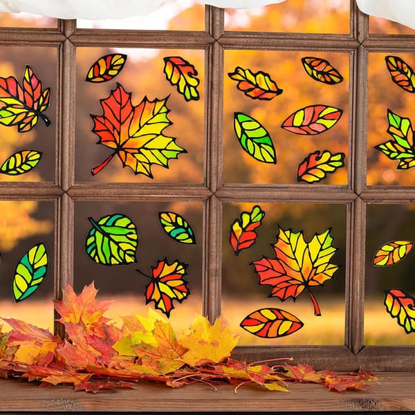 30 sæt efterårs Thanksgiving Suncatcher papirhåndværkssæt DIY efterårsblad farvet glas effekt væv til vinduesindretning høst kunst festartikler -