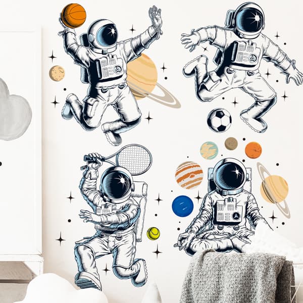 Vattentäta väggdekaler med rymdtema för bebisar - Astronaut, planeter, A