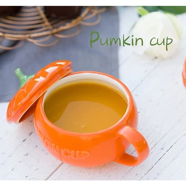 Halloween Ceramic Pumpkin Mug, Cute Pumpkin Cup, Ceramic Coffee Mug, 350ml Teacup with Lid (cup) S
