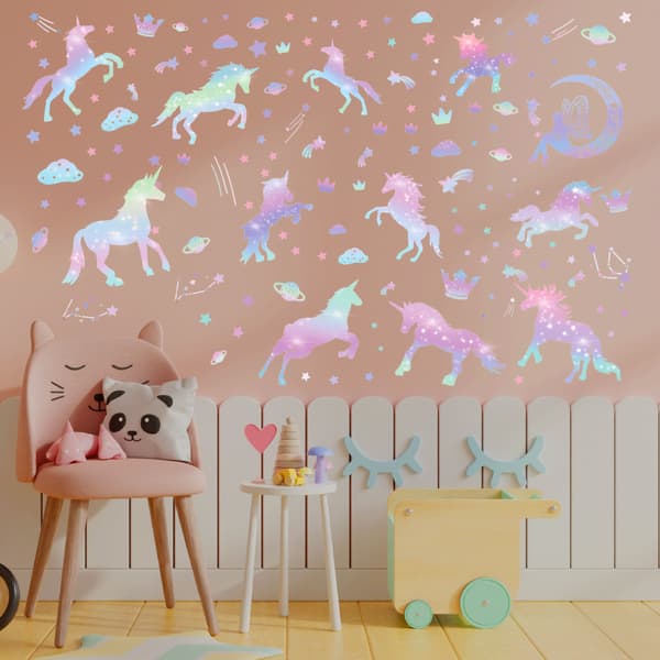 3 stk veggdekaler Gradient Unicorn veggdekaler veggmaleri Deca
