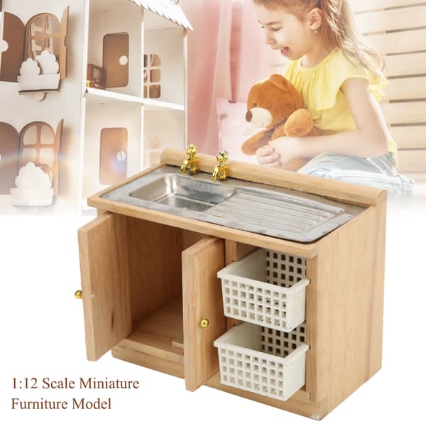 Dockhus 1:12 Skala Miniatyrmöbler Modell Kök Diskho med Korgar