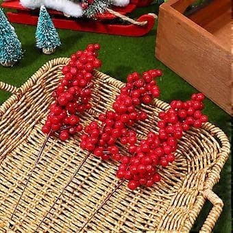 8 stk. juledekorasjon røde frukter simuleringsblomstdekor for girlander gave DIY