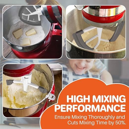 4,5/5 Quart Flex Edge Visp, egnet for KitchenAid vippehode vertikal mikser, alle metallstøpte blader, med fleksibel silikonkant skålscr