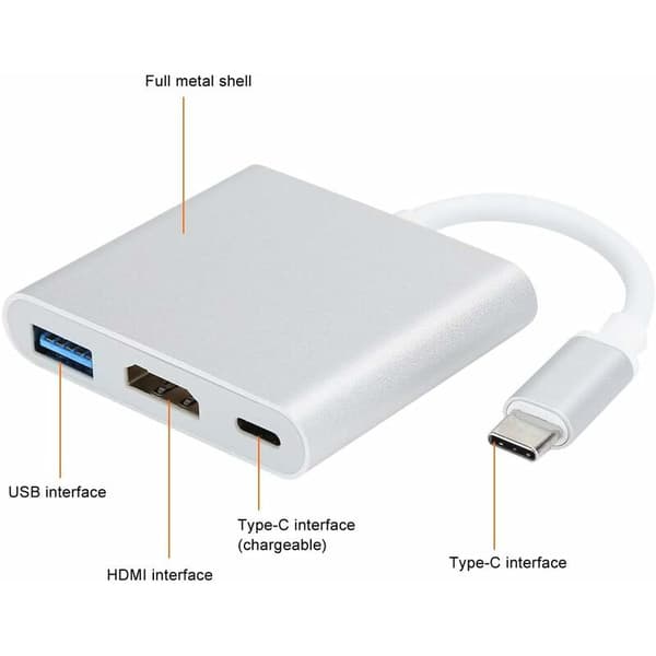 USB C HDMI-sovitin, 3-in-1 Type C USB 3.1 - USB-C-sovitin 4K USB 3.0 HDMI-kaapeli hiirelle, näppäimistölle, televisiolle, U-levylle, tietokoneelle, tabletille jne.