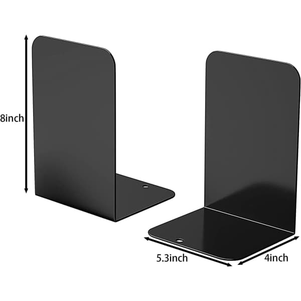 Bokstöd, svarta bokstöd i metall för tunga böcker, (2 st, 5,3x7,8x4)