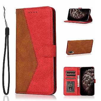 Leather Phone Case with Two-Tone Stitching for Samsung Galaxy A02 / M02 (Brown Red)