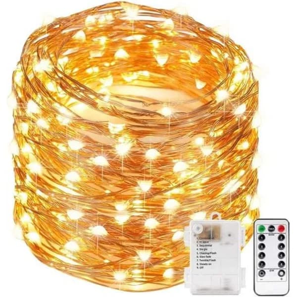 10M 100 LED Lyslenke med Fjernkontroll og Timer, 8 Moduser, Dimbar, Batteridrevet