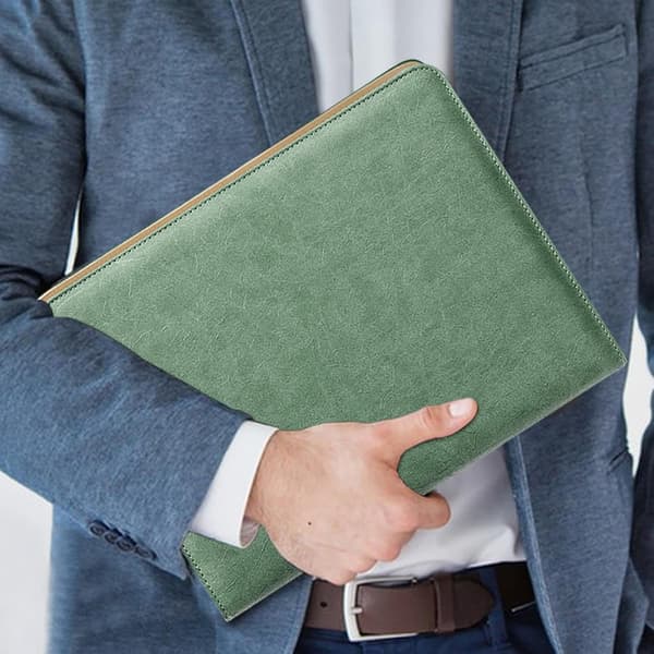 Læder-Padfolio til mænd, forretnings-dokumentorganizer i læder grøn - grün