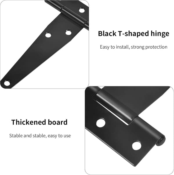 4 Pieces Black Door T-Hinges with Screws, 4 Inch T-Strap Hinges,