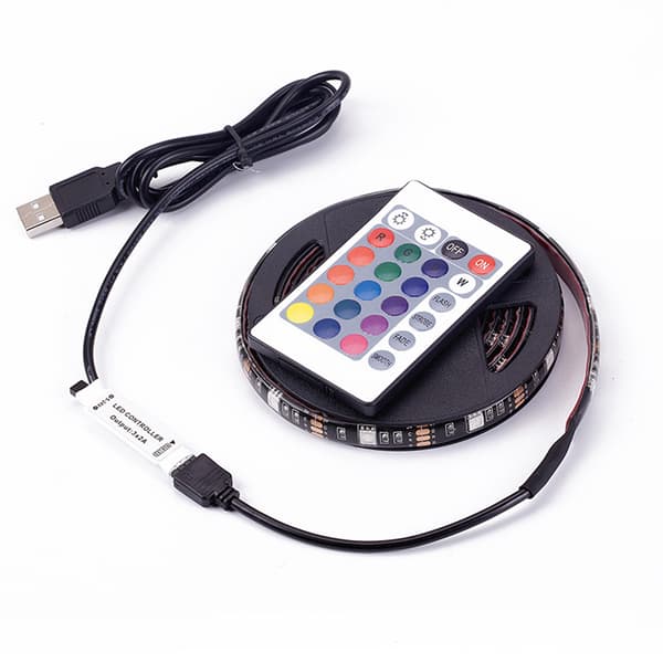 RGB LED strip 3 m USB with remote control – waterproof