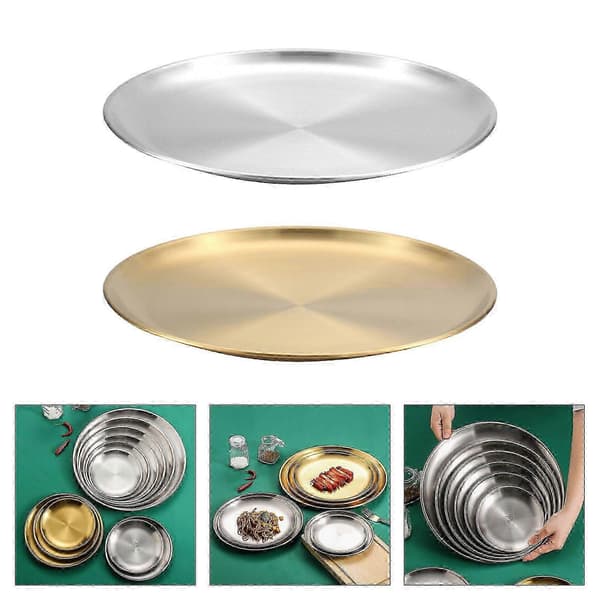 304 rostfria stålfat, snacksfat, salladsfat, middagsfat i metall, matlagning, 4-pack