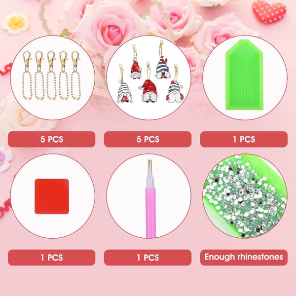 (Nisser) 5-pak DIY Diamantmaling Nøgleringe 5D Diamantkunst Ke